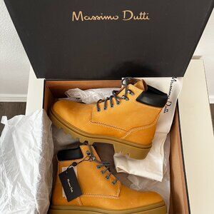 Massimo Dutti Womens Lace-Up Ankle Boots Size US 8 EUR 39 NEW with box